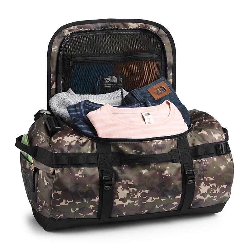 Buy The North Face Base Camp Duffel Bag 50L (S) - Burnt Olive Green Digi Camo/TNF Black Open Main Compartment | Benny's Boardroom 
