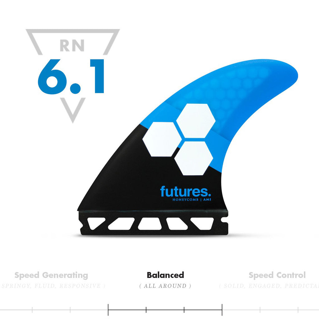 Buy Futures Fins AM1 Honeycomb MEDIUM Thruster Fin Set Online - Blue/Black | Benny's Boardroom